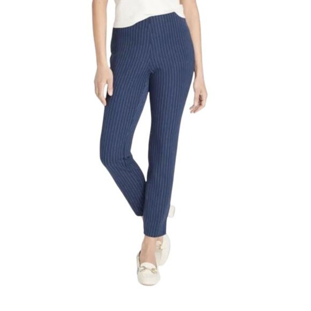 A New Day Women's Side Zip Skinny Ankle Pants‎ Navy Blue Stripe Size 8